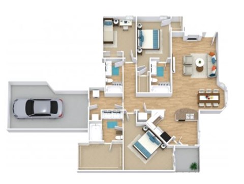 Floor plan for 3 beds, 3 baths, 1563 sqft